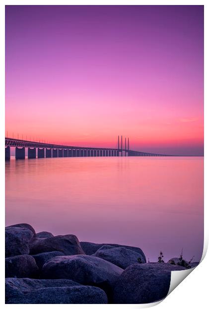 Oresunds Bridge at a Purple Haze Sunset Print by Antony McAulay