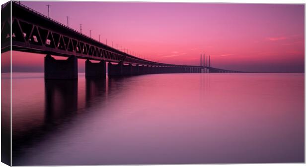 Oresunds Bridge at Sunset Panoramic Splendour Canvas Print by Antony McAulay