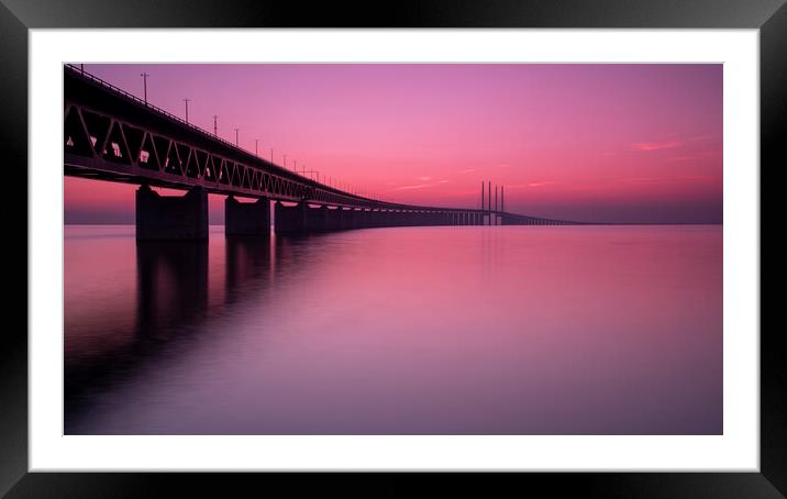 Oresunds Bridge at Sunset Panoramic Splendour Framed Mounted Print by Antony McAulay