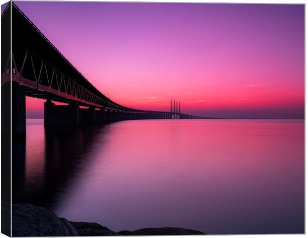 Oresunds Bridge at Sunset Pastel Shades Canvas Print by Antony McAulay