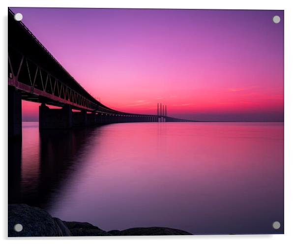 Oresunds Bridge at Sunset Pastel Shades Acrylic by Antony McAulay