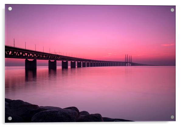 Oresunds Bridge at Sunset with Panoramic Shoreline Acrylic by Antony McAulay