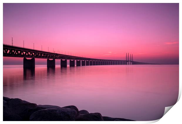 Oresunds Bridge at Sunset with Panoramic Shoreline Print by Antony McAulay