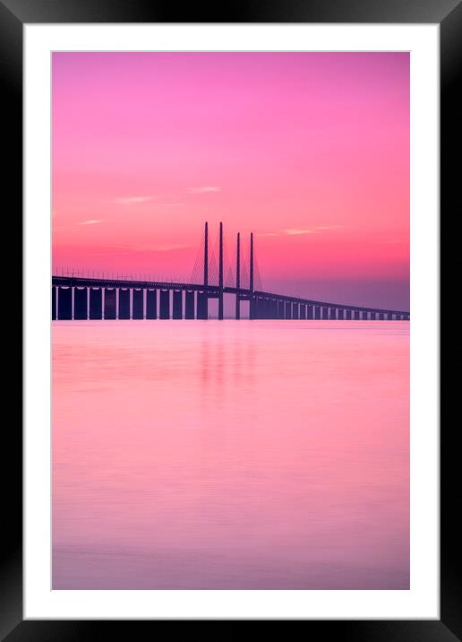 Oresunds Bridge Central Section at Sunset Framed Mounted Print by Antony McAulay