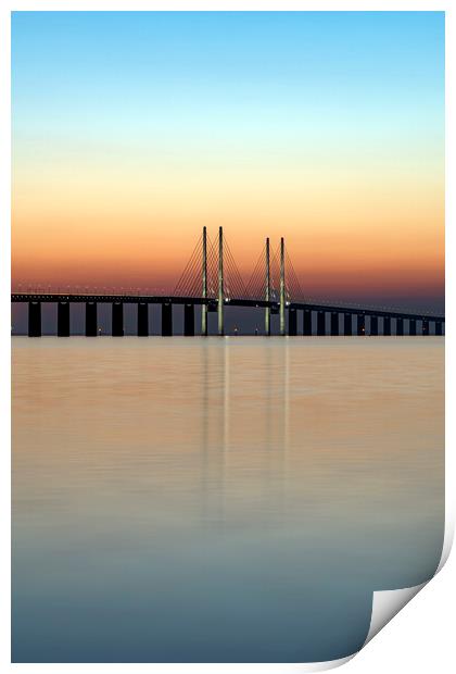 Oresunds Bridge in the Twilight Print by Antony McAulay