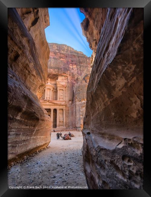 The Shrine in Petra seen from the gorge Framed Print by Frank Bach