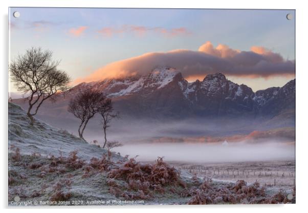Isle of Skye Misty Winter Sunset. Acrylic by Barbara Jones