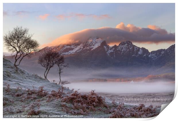 Isle of Skye Misty Winter Sunset. Print by Barbara Jones