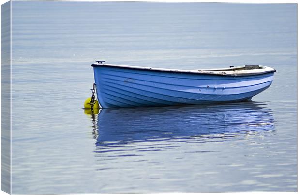 Boat, Wooden, Rowing boat, Blue, Anchored Canvas Print by Hugh McKean