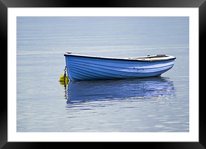 Boat, Wooden, Rowing boat, Blue, Anchored Framed Mounted Print by Hugh McKean
