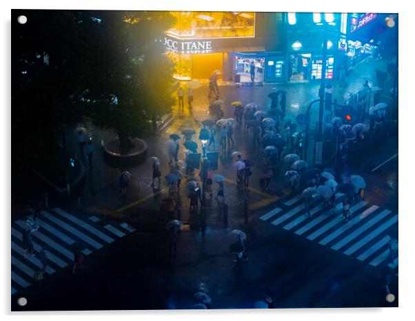 Rain In Shibuya Acrylic by Clive Eariss