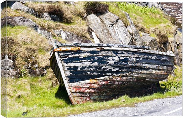 Boat, Wooden dinghy,Abandoned, Rotting, Roadside, Canvas Print by Hugh McKean