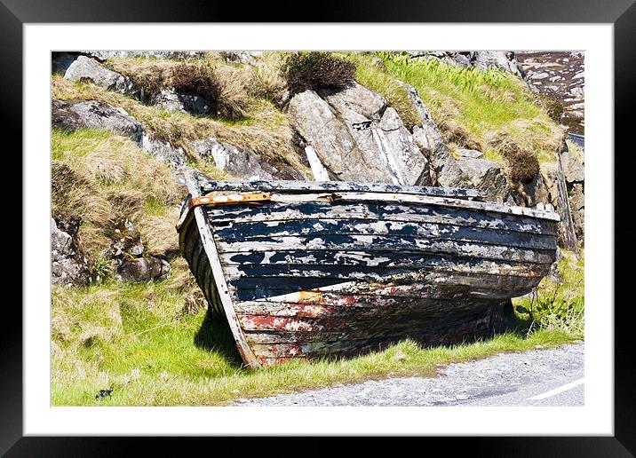 Boat, Wooden dinghy,Abandoned, Rotting, Roadside, Framed Mounted Print by Hugh McKean