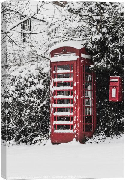 Snowy Red Telephone Box Canvas Print by Jaxx Lawson