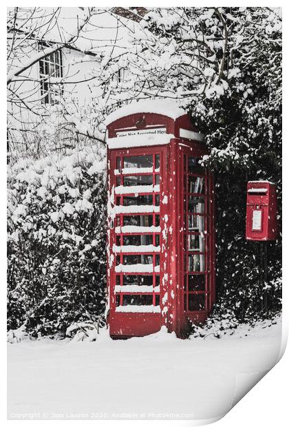 Snowy Red Telephone Box Print by Jaxx Lawson