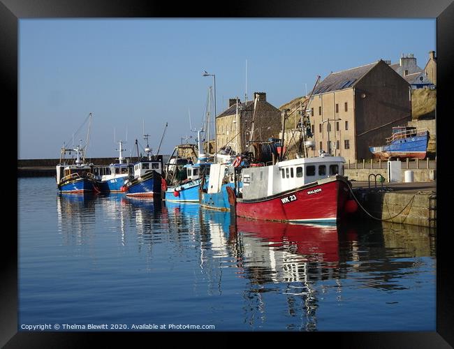 Burghead Harbour Relections Framed Print by Thelma Blewitt