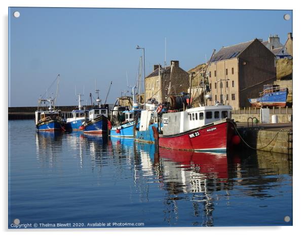 Burghead Harbour Relections Acrylic by Thelma Blewitt
