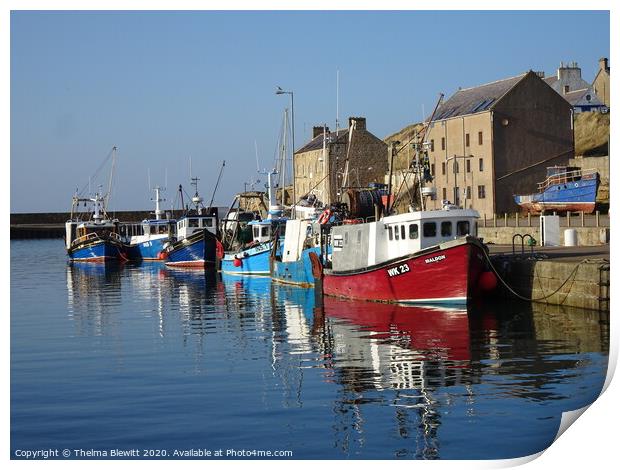 Burghead Harbour Relections Print by Thelma Blewitt