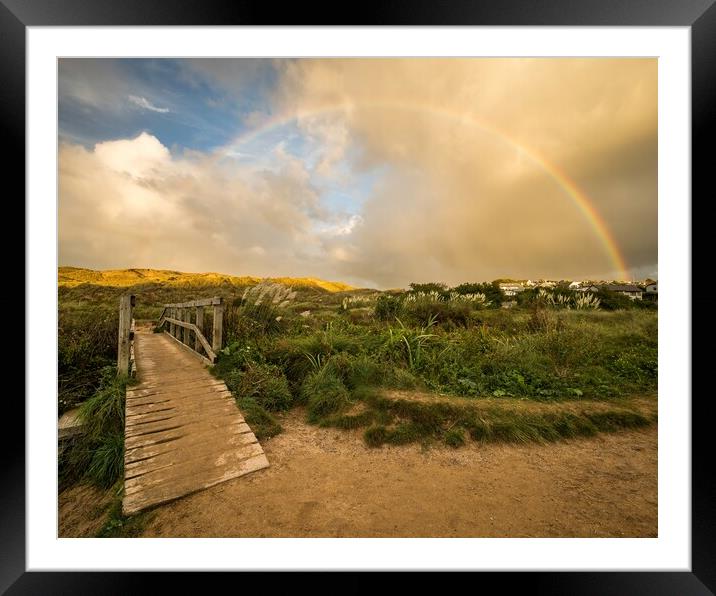 Holywell Bay rainbow Framed Mounted Print by Jason Thompson