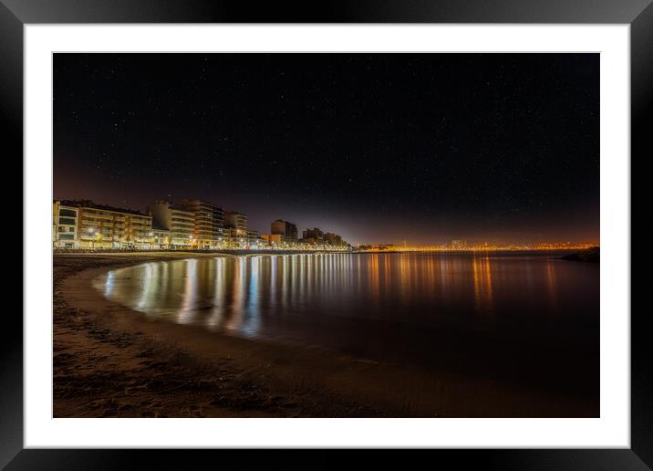 Night picture in Costa Brava village Sant Antoni d Framed Mounted Print by Arpad Radoczy