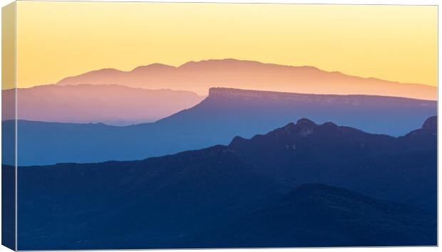 Sunset light over the spanish Pyrenees mountains,nice silhouette peaks Canvas Print by Arpad Radoczy