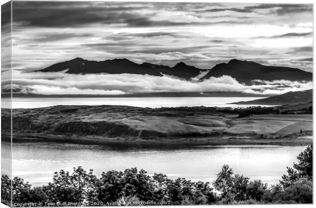 Cumbrae and Arran From Largs (monochrome) Canvas Print by Tylie Duff Photo Art