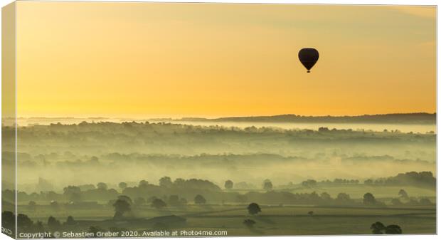 Hot Air Balloon Landscape at Sunrise Canvas Print by Sebastien Greber