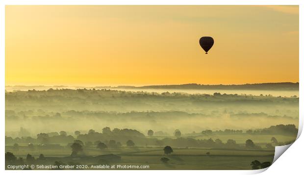 Hot Air Balloon Landscape at Sunrise Print by Sebastien Greber