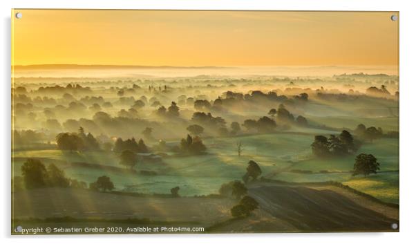 Morning light over fields of Shropshire Acrylic by Sebastien Greber