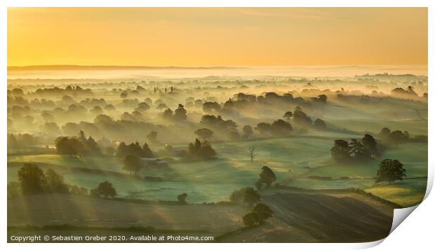 Morning light over fields of Shropshire Print by Sebastien Greber