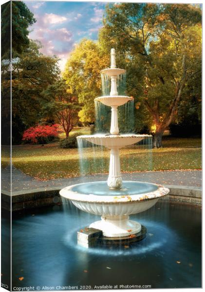 Autumn Fountain Sheffield Botanical Gardens  Canvas Print by Alison Chambers