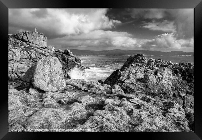 View of the Coast of Death, Galicia. black and whi Framed Print by Jordi Carrio