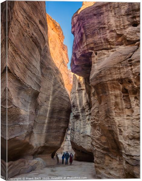 ntrance to Petra through the gorge Siqh Canvas Print by Frank Bach
