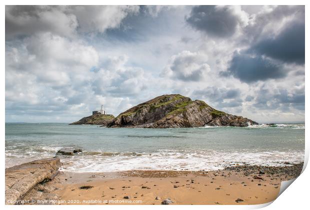 Mumbles lighthouse and small wave Print by Bryn Morgan