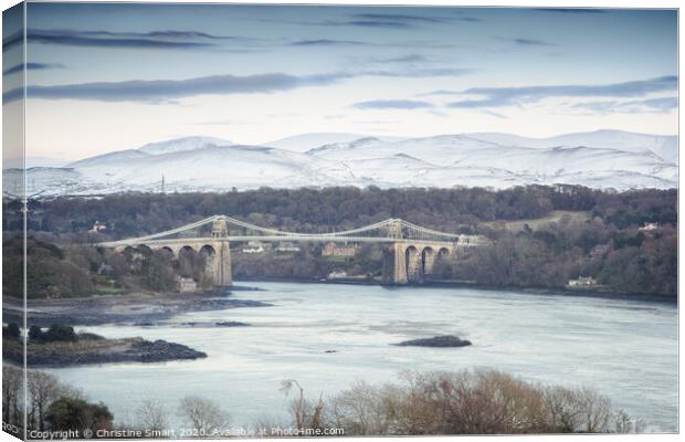 Menai Bridge Winter - Anglesey, North Wales Canvas Print by Christine Smart