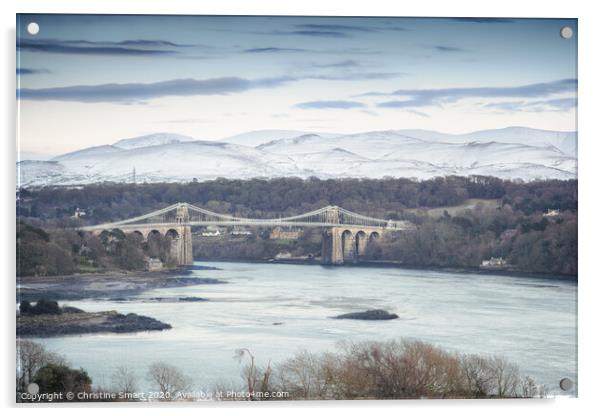 Menai Bridge Winter - Anglesey, North Wales Acrylic by Christine Smart