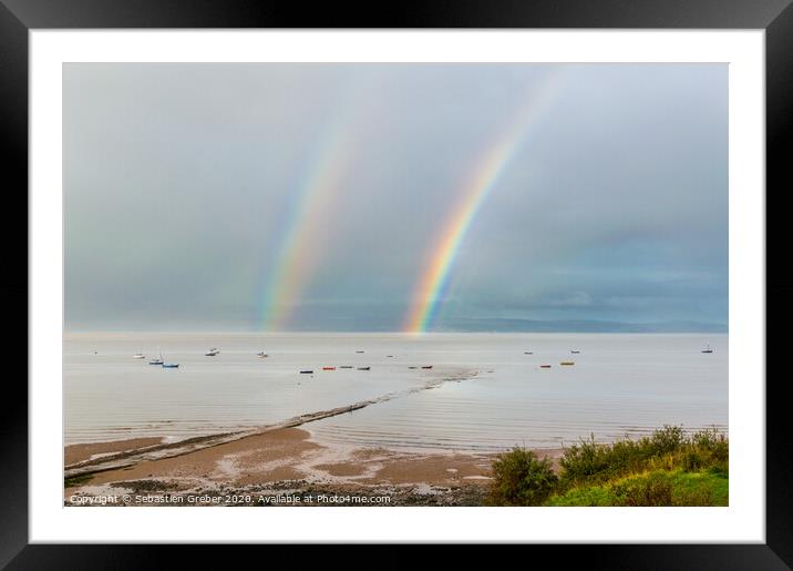 Dee Estuary Double Rainbow  Framed Mounted Print by Sebastien Greber