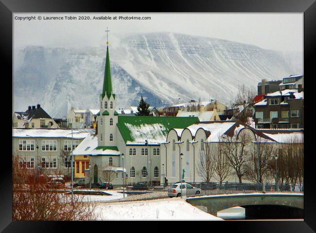 The Free Church. Reykjavic, Iceland Framed Print by Laurence Tobin
