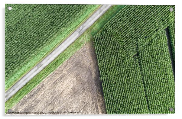 Aerial photograph of a harvested arable land next to a maize field Acrylic by Frank Heinz