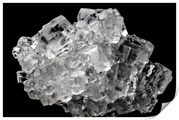 Cubic salt crystal aggregate against black background Print by Frank Heinz