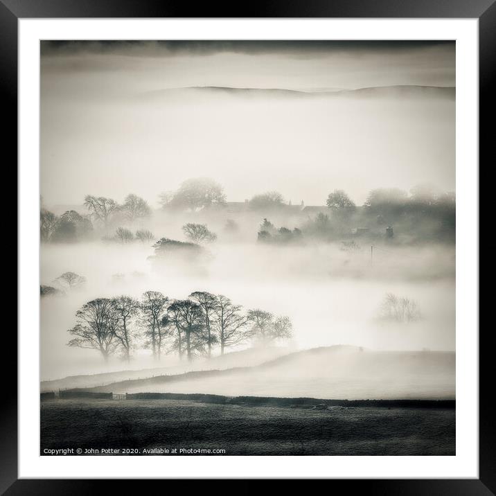 Misty Daybreak, Wharfedale, The Yorkshire dales. Framed Mounted Print by John Potter