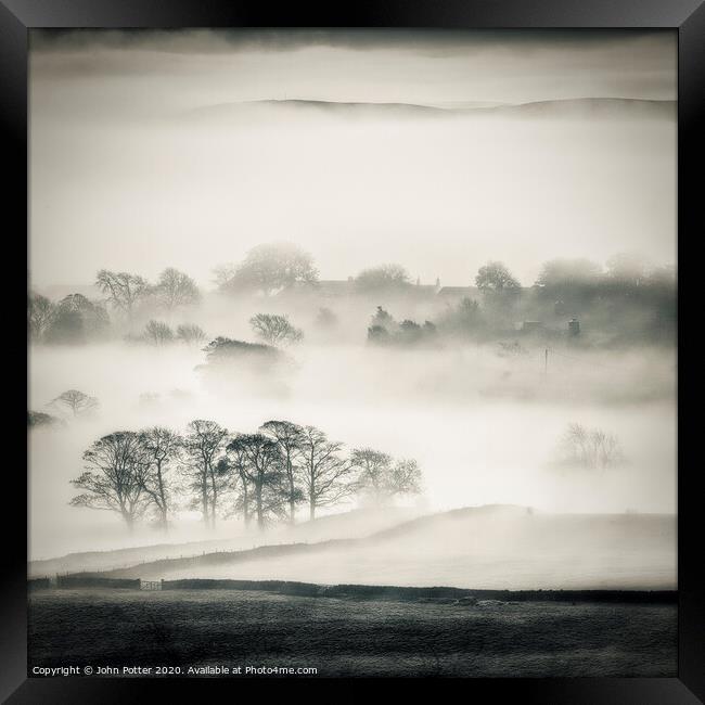 Misty Daybreak, Wharfedale, The Yorkshire dales. Framed Print by John Potter