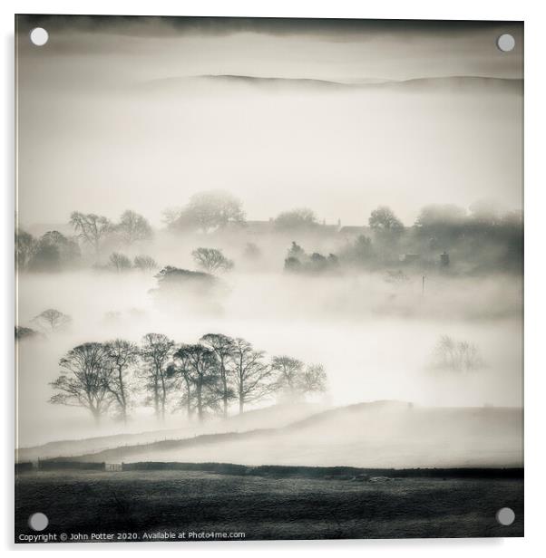 Misty Daybreak, Wharfedale, The Yorkshire dales. Acrylic by John Potter