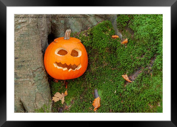 Scary halloween pumpkin in the woods Framed Mounted Print by Simon Bratt LRPS