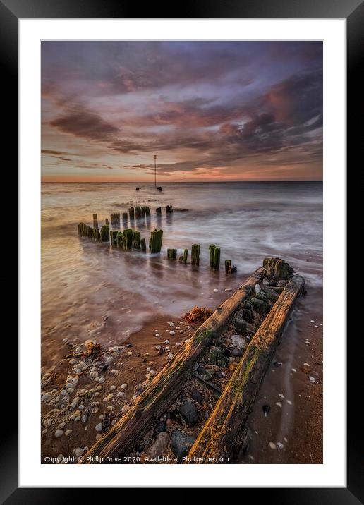 Heacham Groynes by evening light Framed Mounted Print by Phillip Dove LRPS