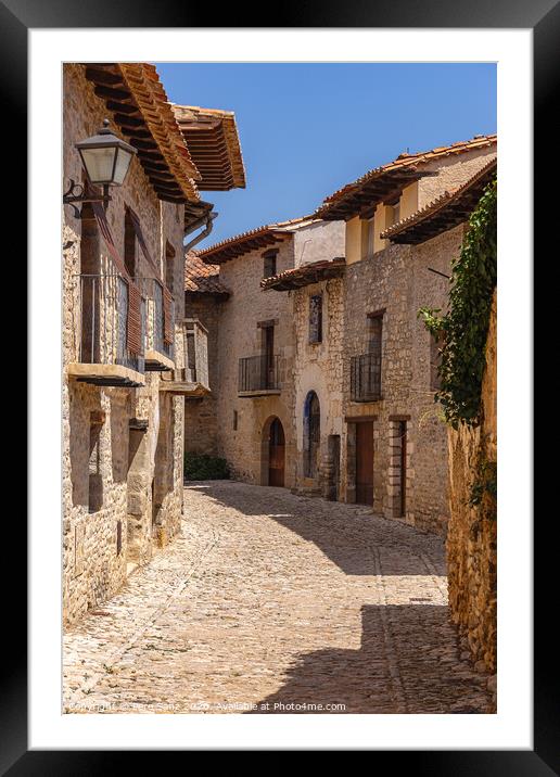 Beautiful Cobbled Street in the Medieval Village of Mirambel, Teruel, Aragon, Spain Framed Mounted Print by Pere Sanz