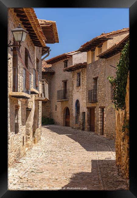 Beautiful Cobbled Street in the Medieval Village of Mirambel, Teruel, Aragon, Spain Framed Print by Pere Sanz