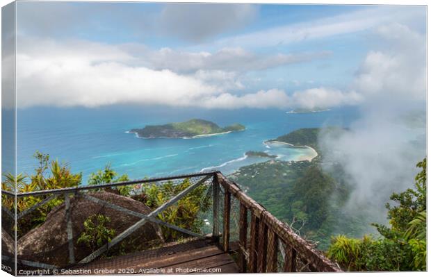 Above the clouds at the top of Morne Blanc, Seychelles Canvas Print by Sebastien Greber