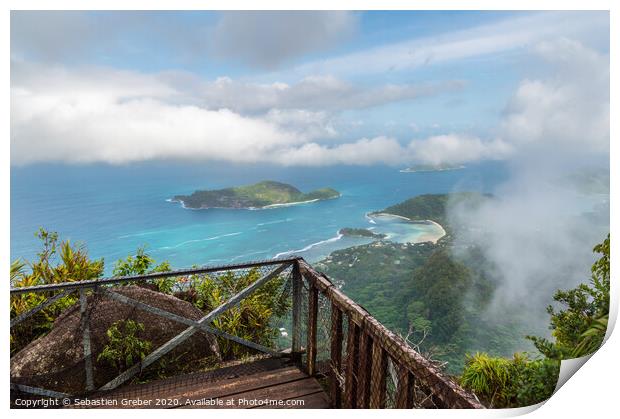 Above the clouds at the top of Morne Blanc, Seychelles Print by Sebastien Greber