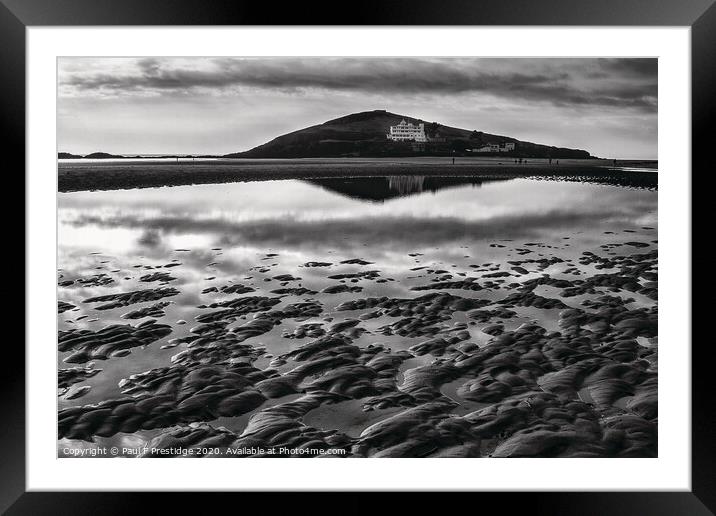 Burgh Island from Bigbury Beach Monochrome Framed Mounted Print by Paul F Prestidge